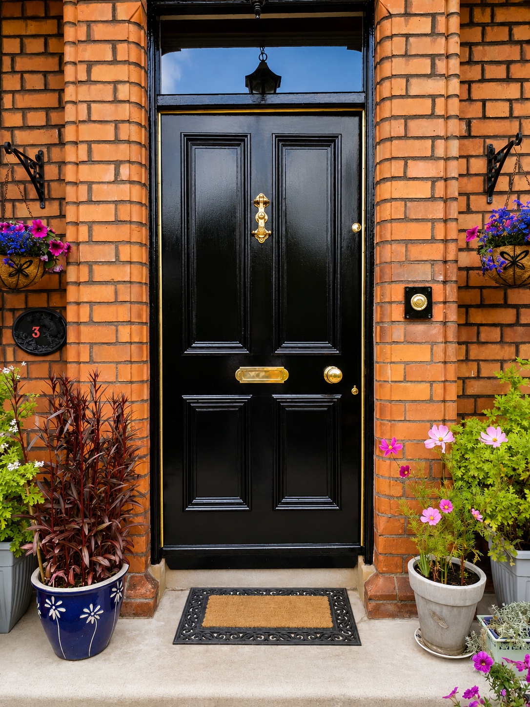 Completed exterior painting Bangor — repainted front door and entrance detail with brass fittings